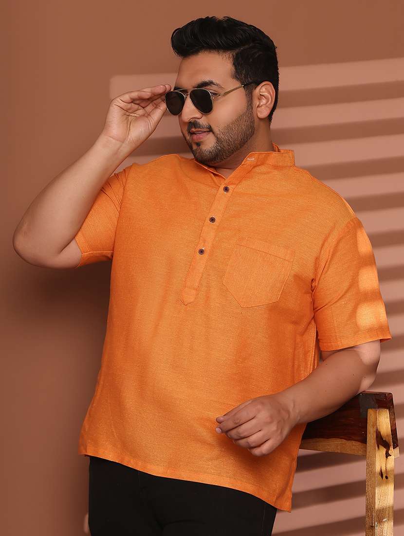 men solid mandarin neck short kurta