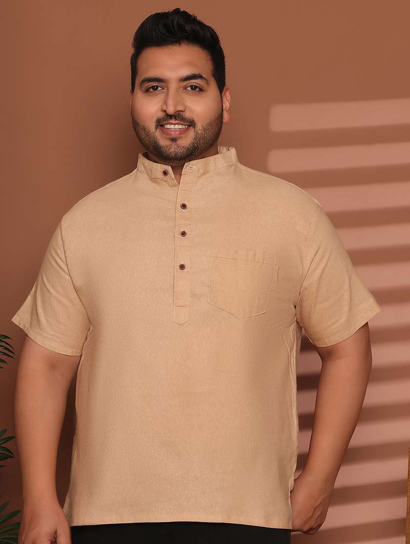 men solid mandarin neck short kurta