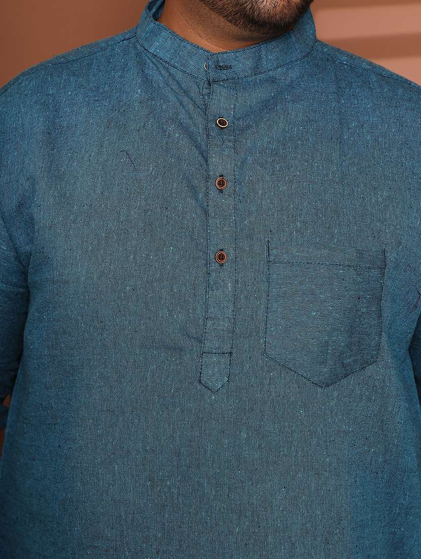 men solid mandarin neck long kurta - 21968198 - Standard Image - 6