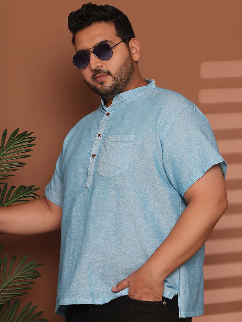 men solid mandarin neck short kurta