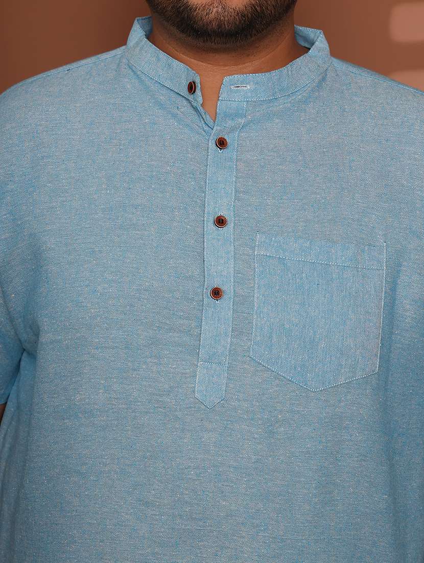 men solid mandarin neck short kurta - 21968209 - Standard Image - 6