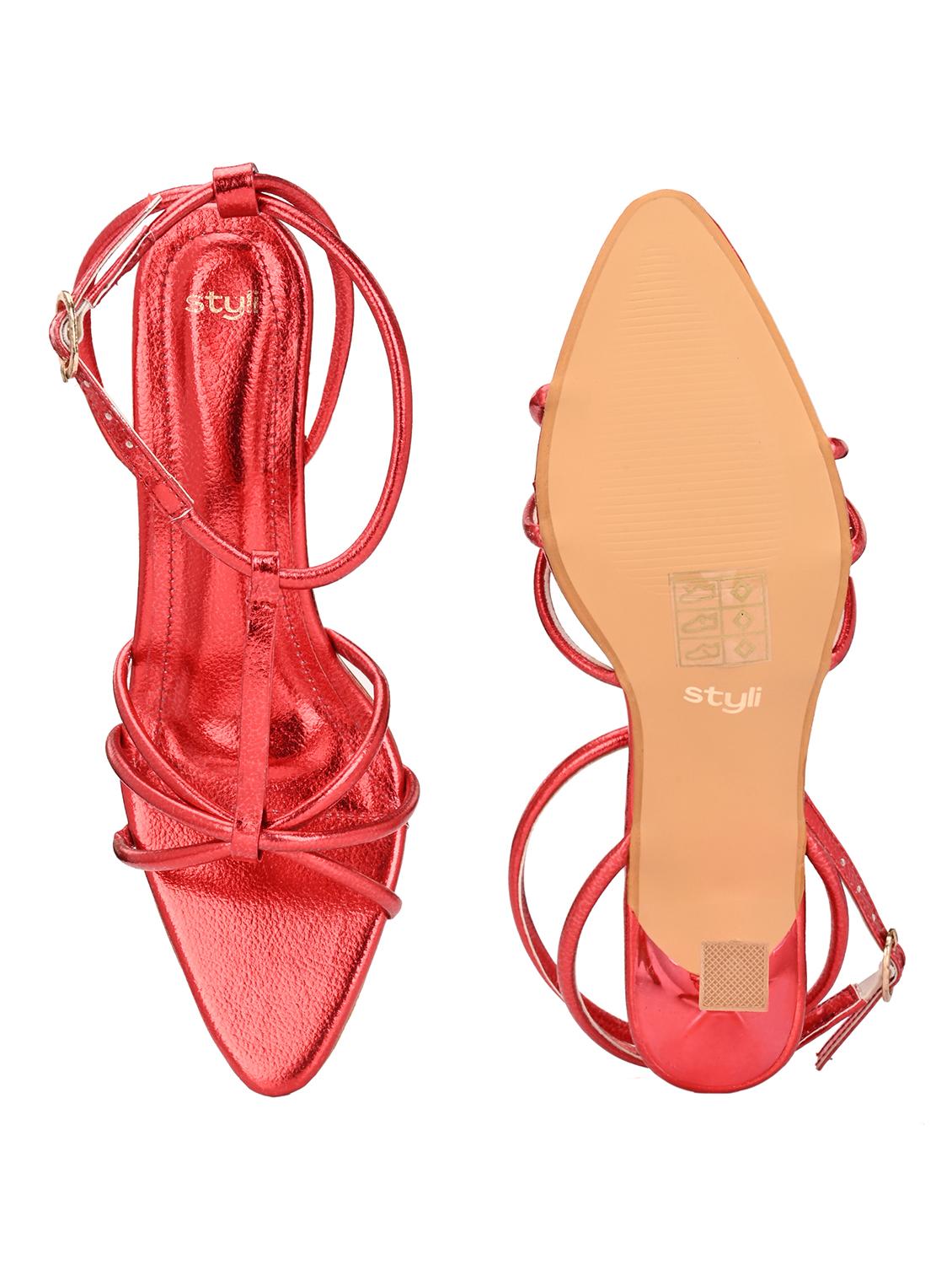 women red solid ankle starp sandal - 21968262 - Standard Image - 4