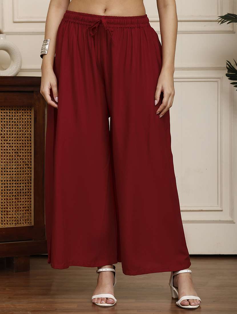 women pack of 2 solid flared palazzo - 21968285 -  Standard Image - 1