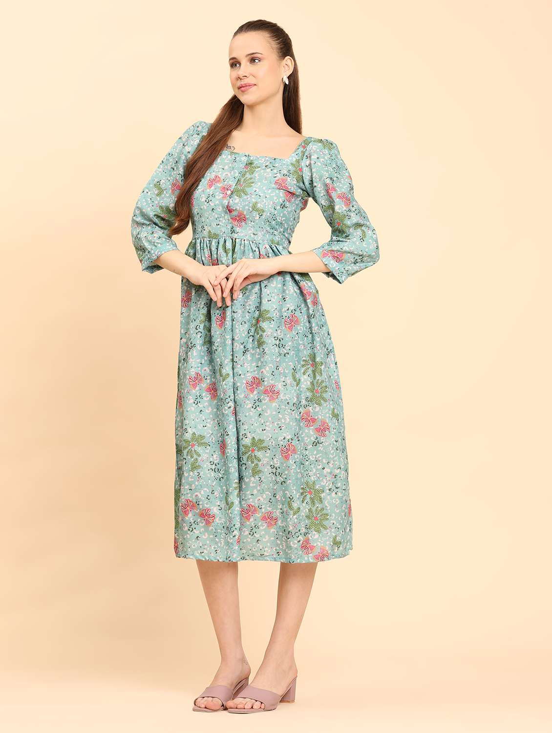 women floral print square neck a-line dress - 21968344 - Standard Image - 4