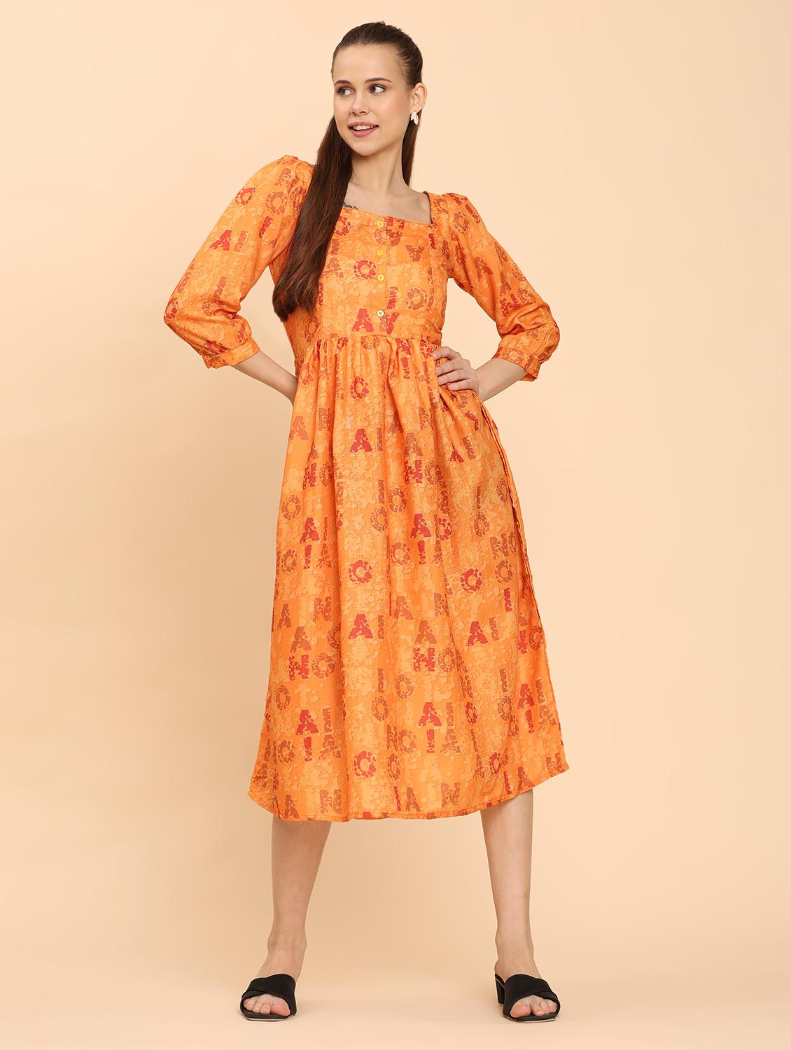 women printed square neck a-line dress - 21968347 - Standard Image - 1