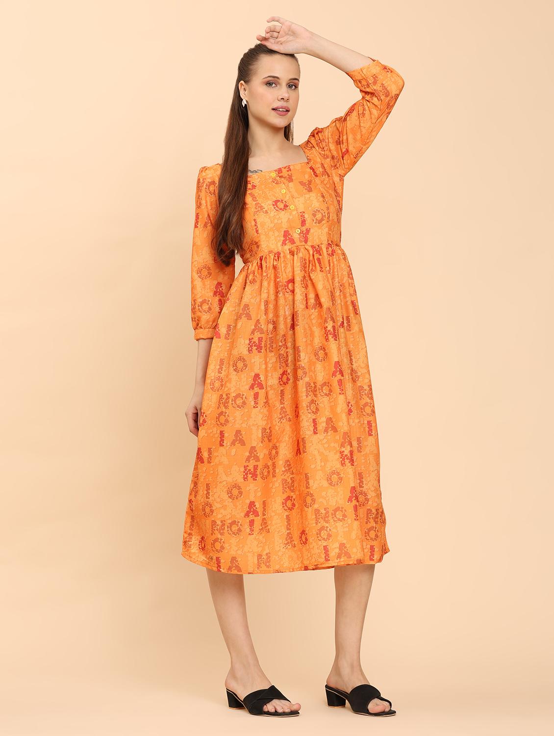women printed square neck a-line dress - 21968347 - Standard Image - 4