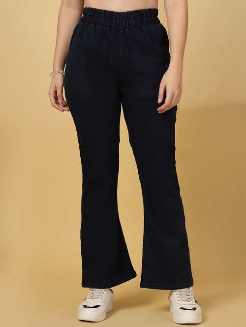 women solid high rise bootcut denim jegging