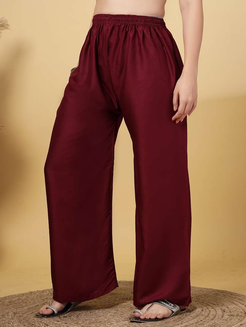 women solid high rise straight palazzo - 21968358 -  Standard Image - 1