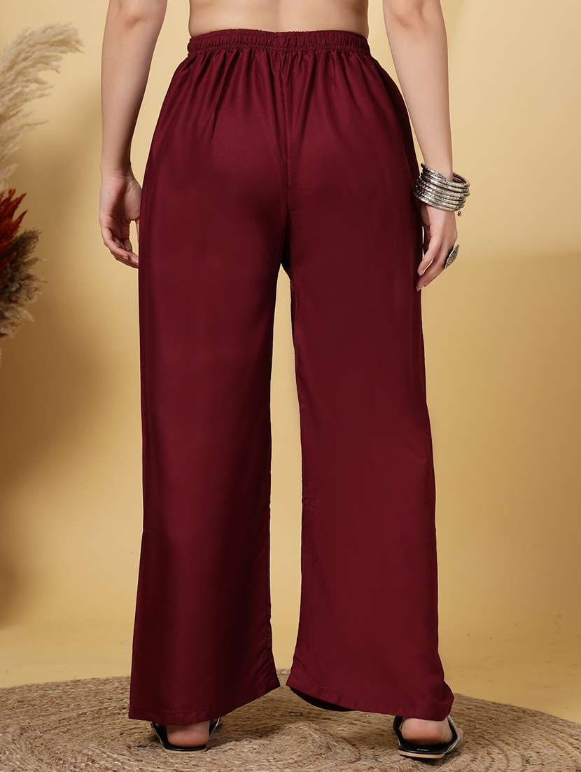 women solid high rise straight palazzo - 21968358 -  Standard Image - 4