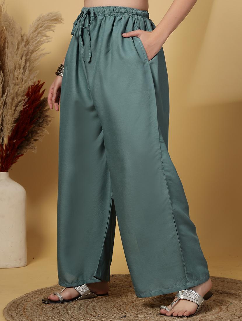 women solid high rise flared palazzo - 21968361 -  Standard Image - 1