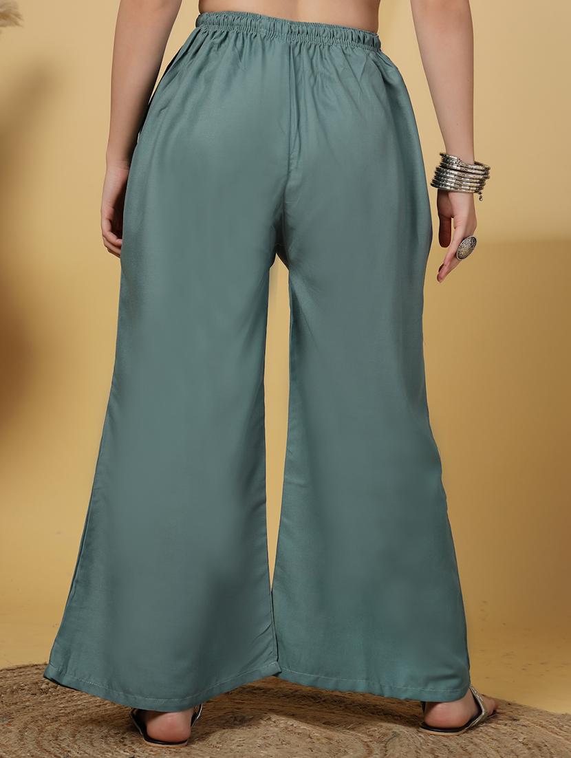 women solid high rise flared palazzo - 21968361 - Standard Image - 4