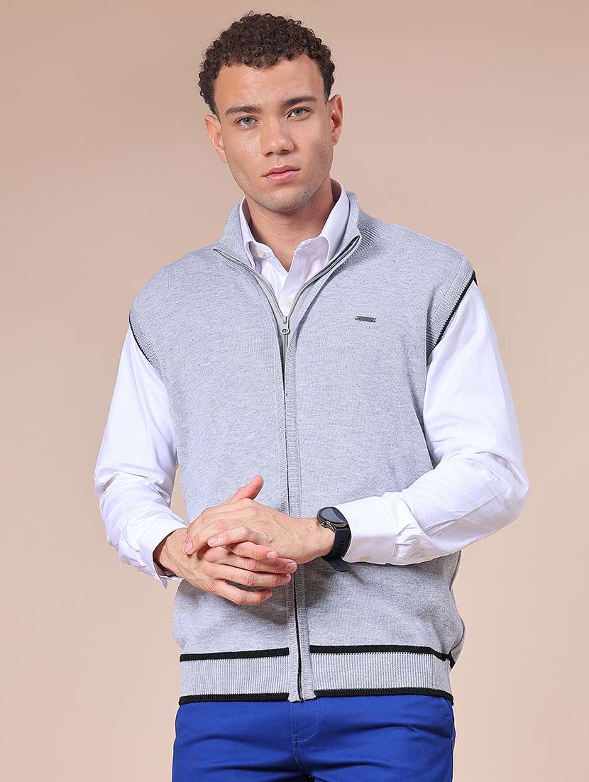 men solid sleeveless regular fit cardigan - 21968375 -  Standard Image - 1