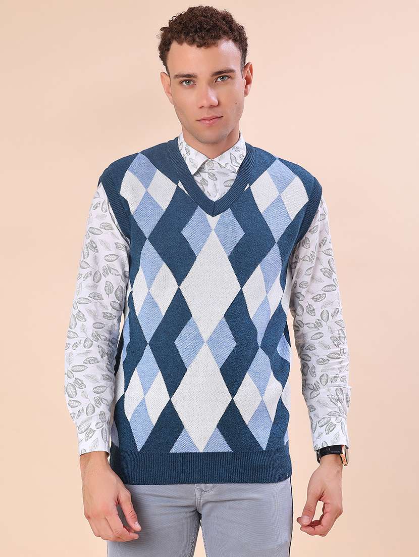 men checkered sleeveless regular fit pullover - 21968377 -  Standard Image - 1