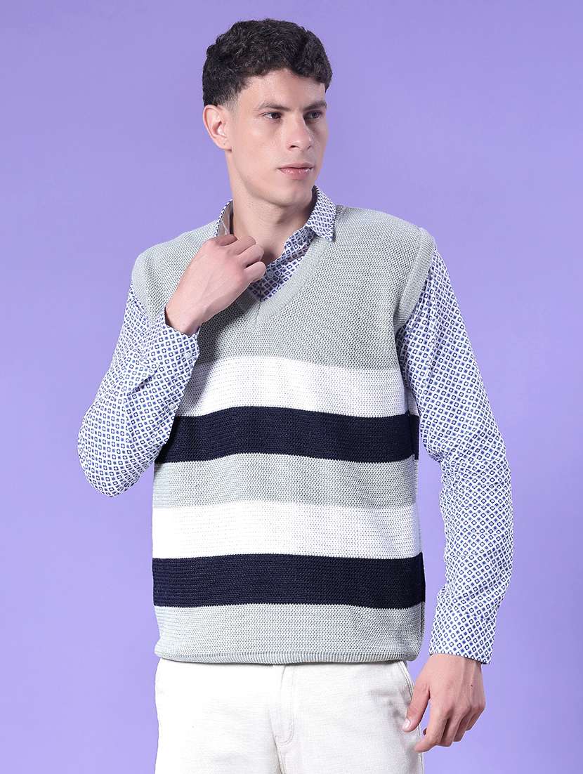 men striped sleeveless regular fit pullover - 21968420 -  Standard Image - 1