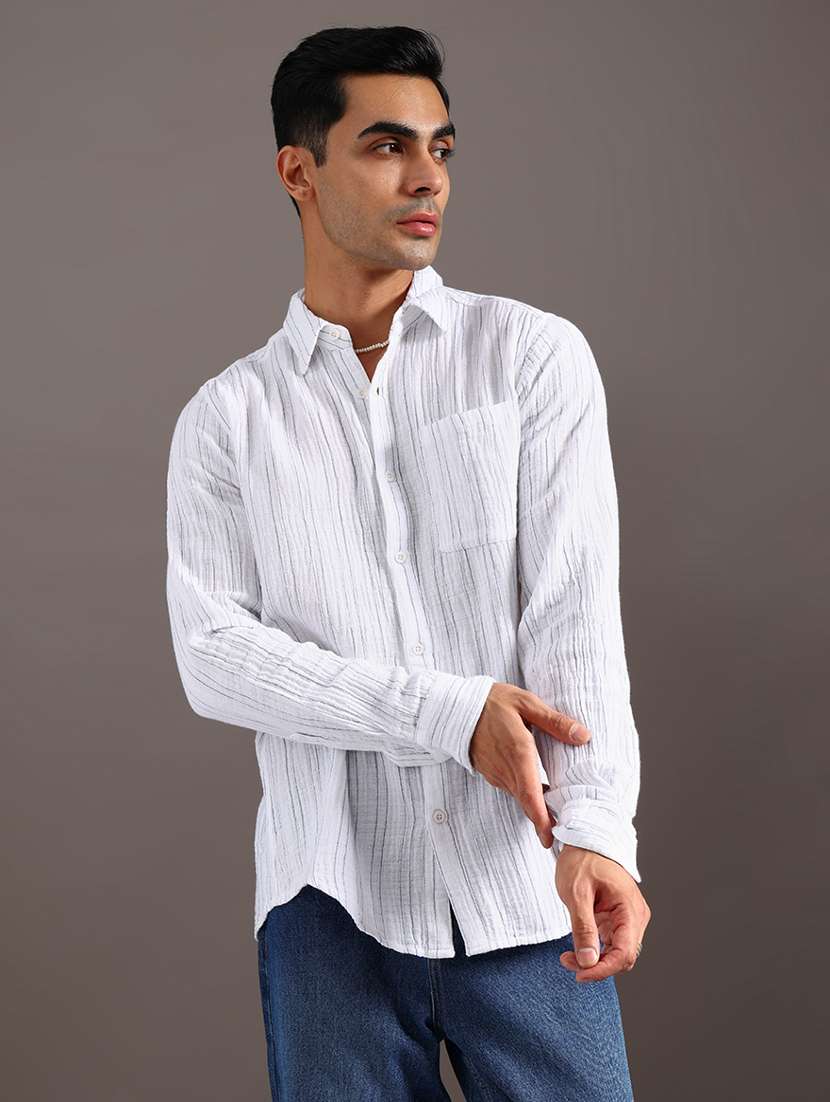 men striped long sleeve regular fit casual shirt - 21968428 -  Standard Image - 1