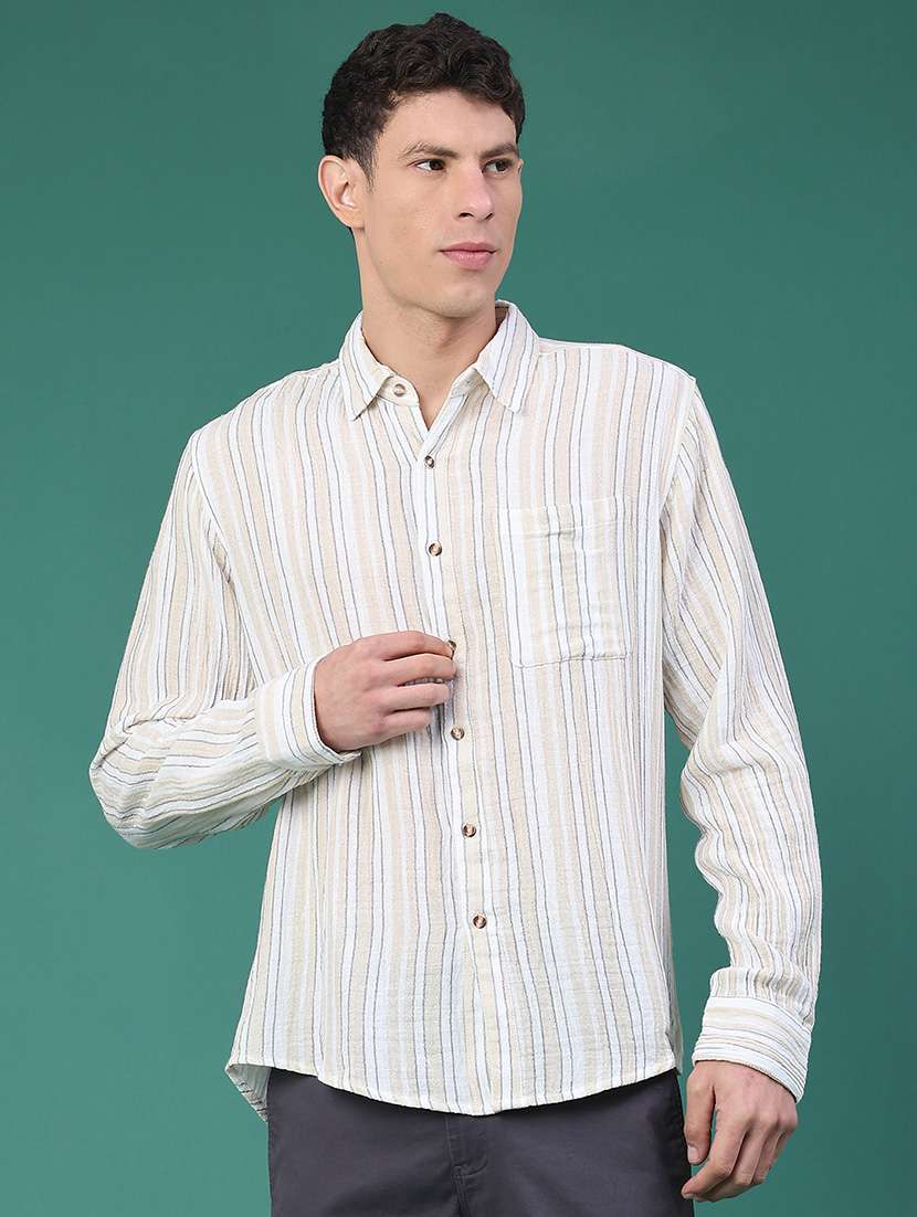 men striped long sleeve regular fit casual shirt - 21968429 -  Standard Image - 1
