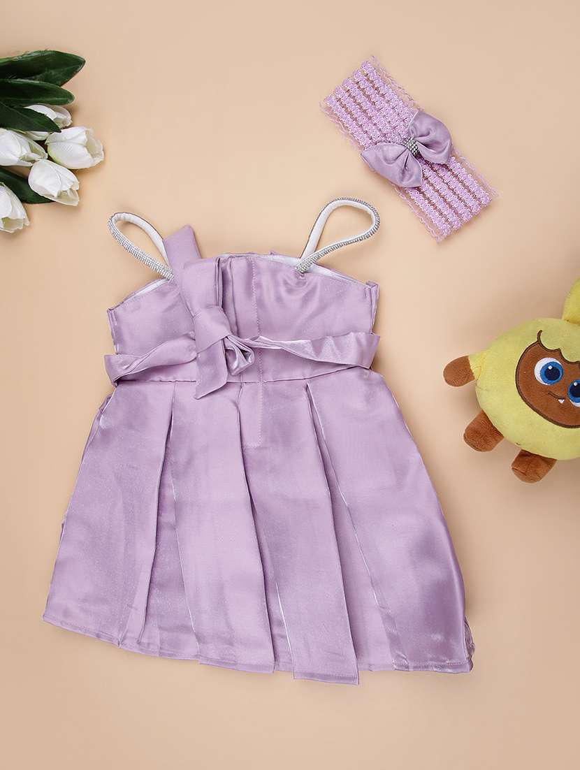 girls solid sleeveless flared frock with hairband - 21968447 -  Standard Image - 1