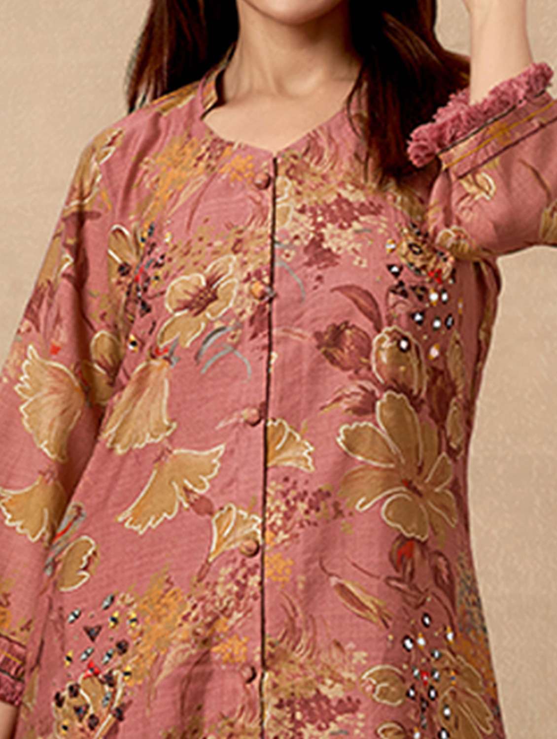 women floral three quarter sleeve ethnic co ord set - 21968497 -  Standard Image - 4