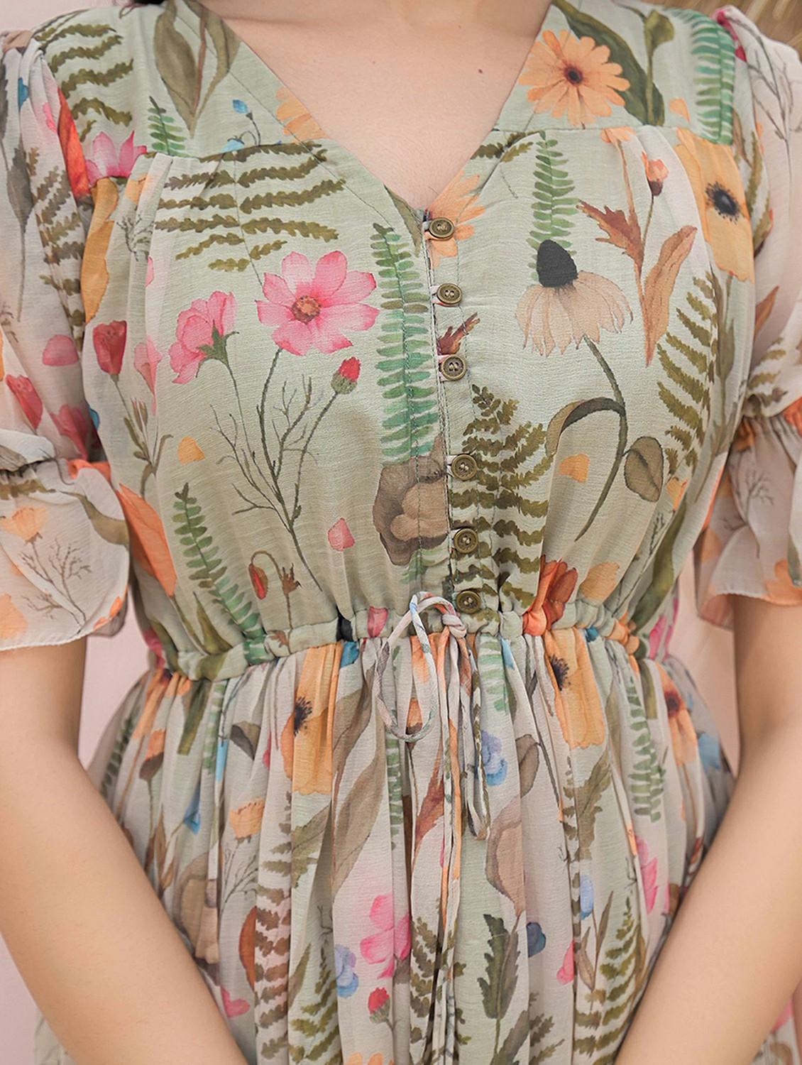 women floral print puff sleeve tiered dress - 21968504 - Standard Image - 4