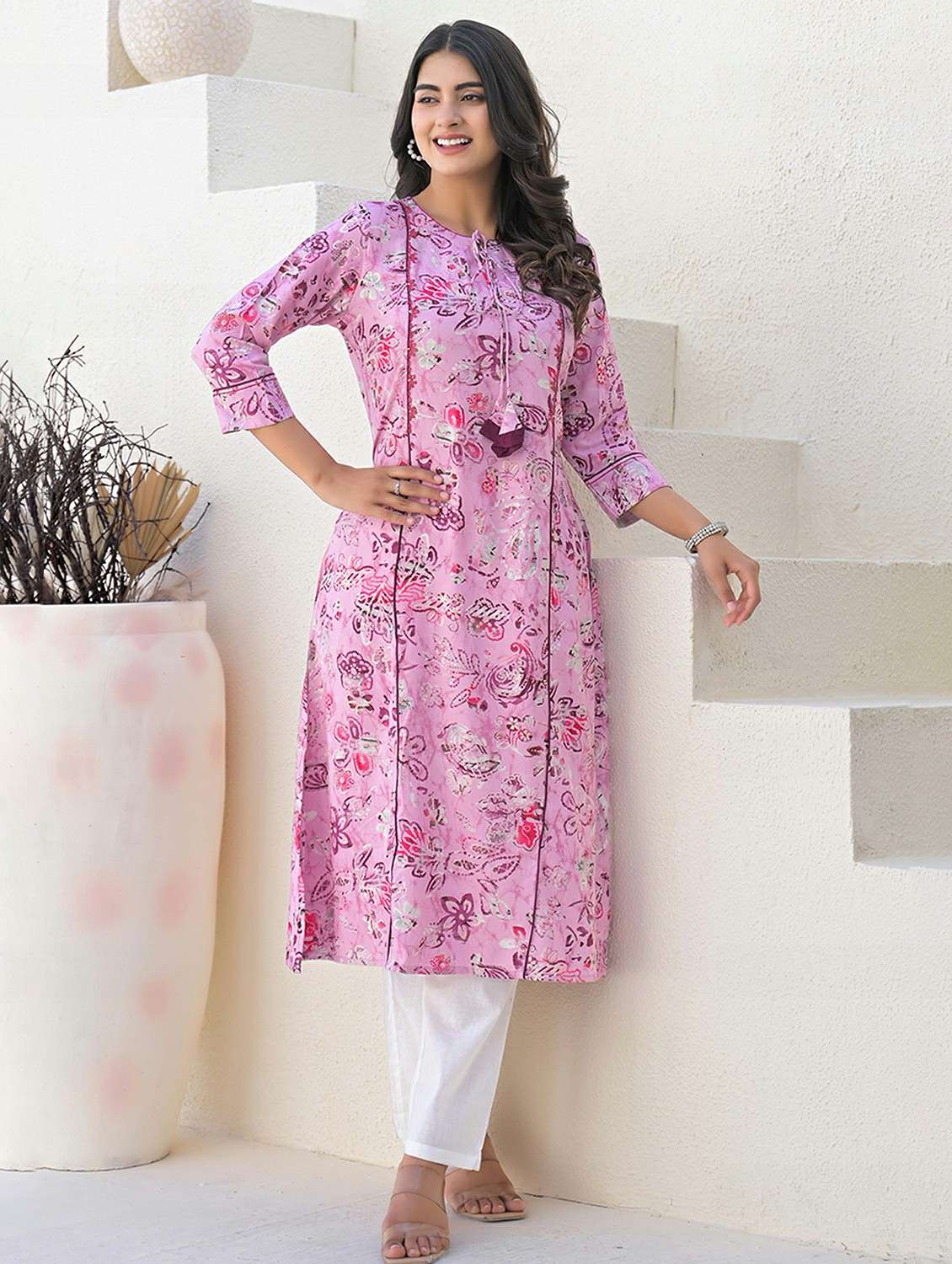 women three quarter sleeve a-line kurta