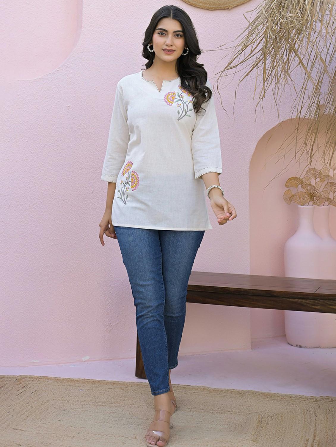 women embroidered three quarter sleeve kurti - 21968523 - Standard Image - 4