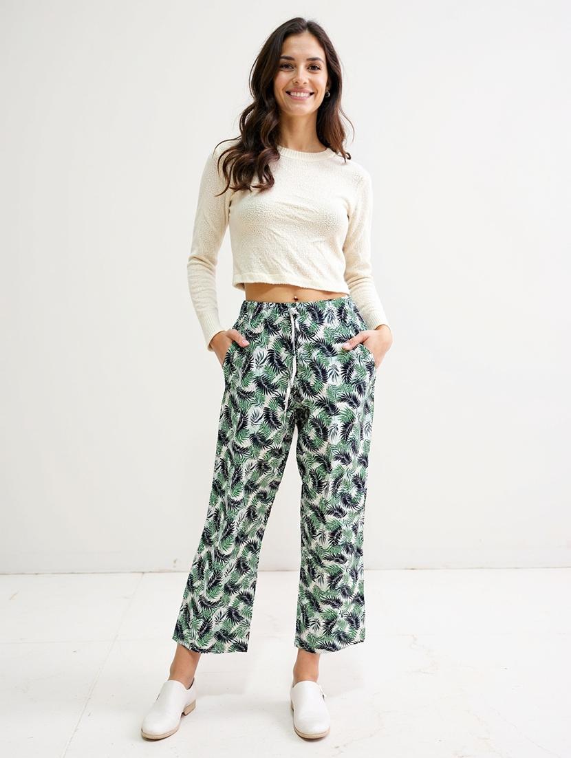 women printed mid rise straight trouser - 21968577 - Standard Image - 1