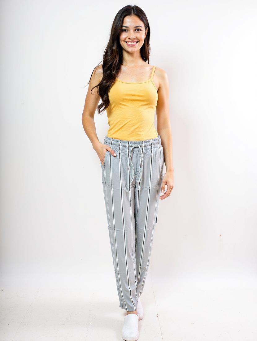 women grey striped mid rise pyjama - 21968579 - Standard Image - 1