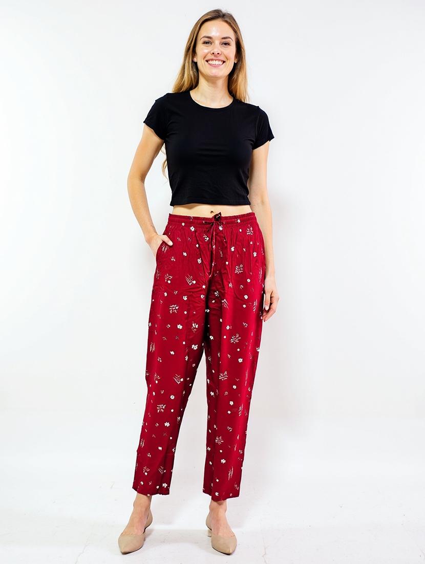 women maroon printed mid rise pyjama - 21968580 - Standard Image - 1