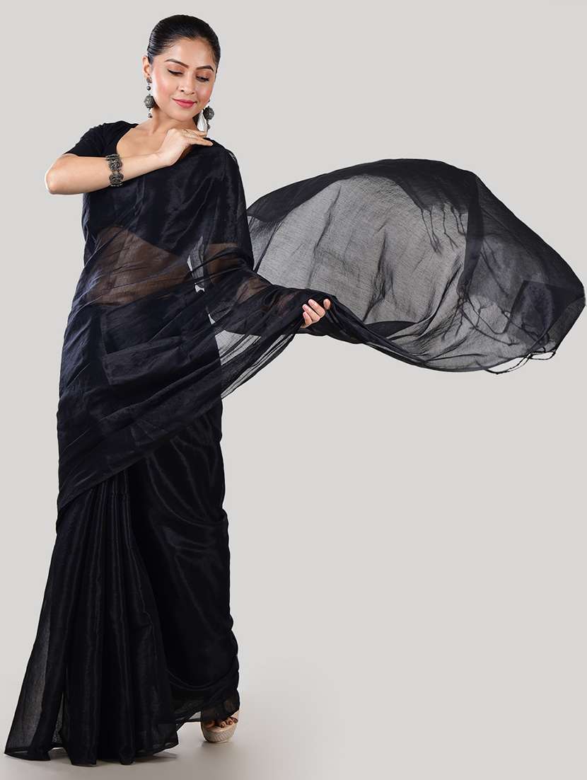 women solid plain saree with blouse - 21968595 - Standard Image - 1