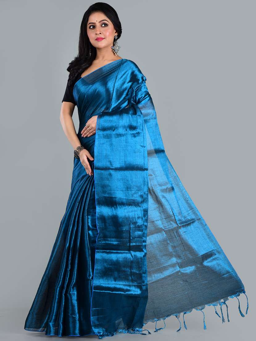 women solid plain saree with blouse - 21968598 - Standard Image - 1