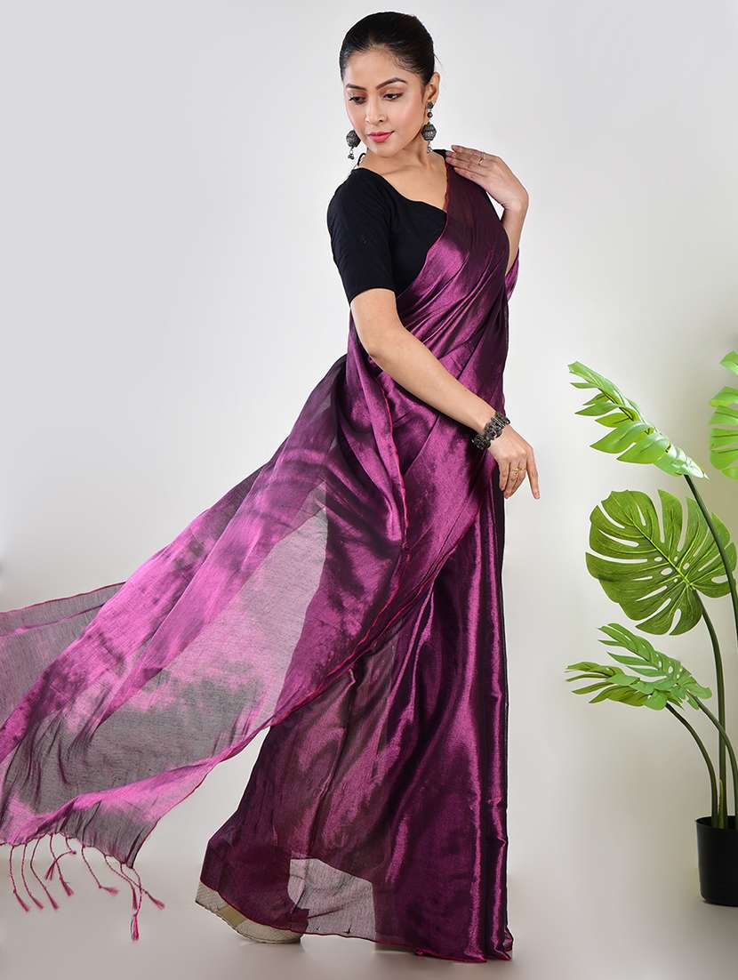 women solid plain saree with blouse - 21968602 - Standard Image - 1