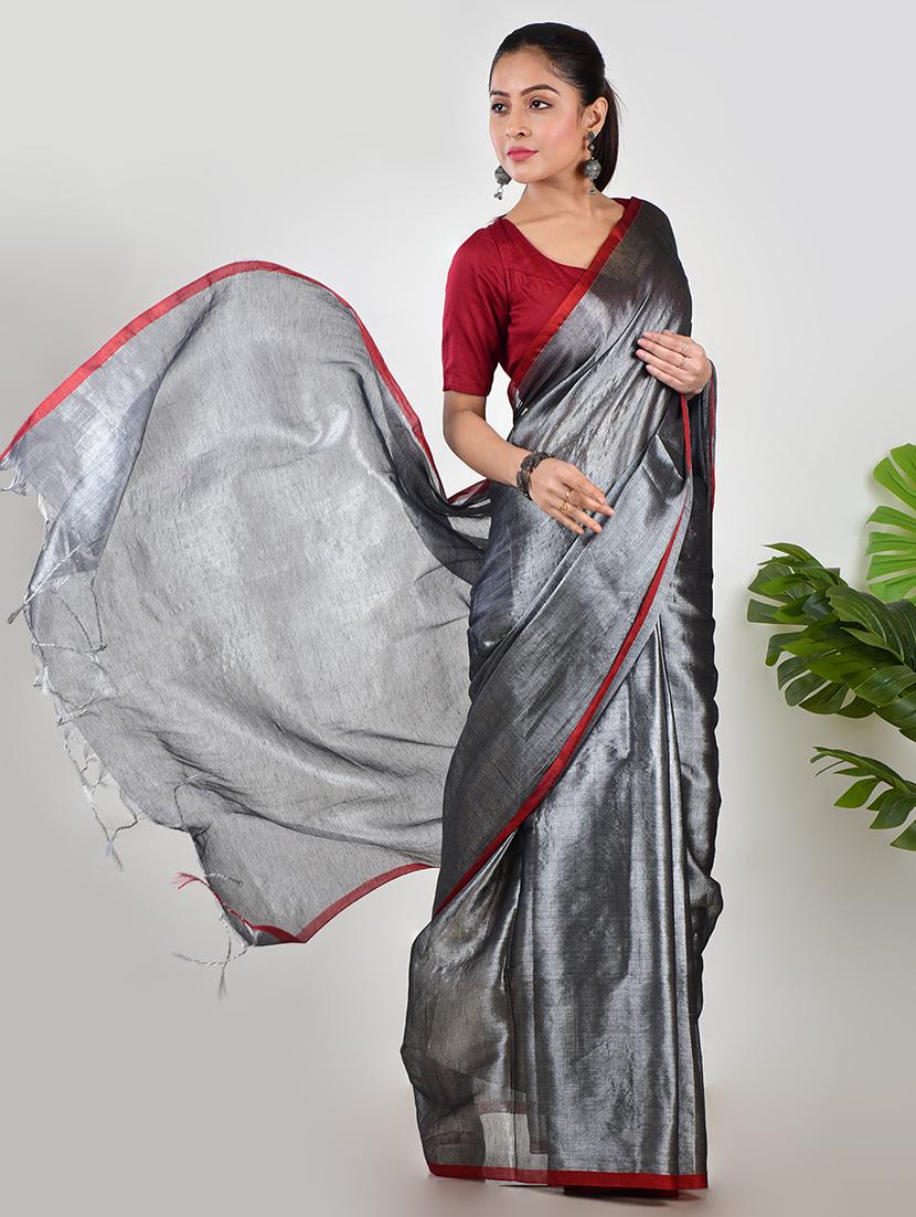 women solid plain saree with blouse - 21968612 - Standard Image - 1