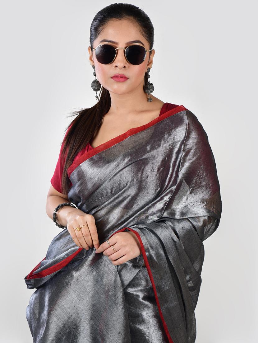 women solid plain saree with blouse - 21968612 - Standard Image - 4