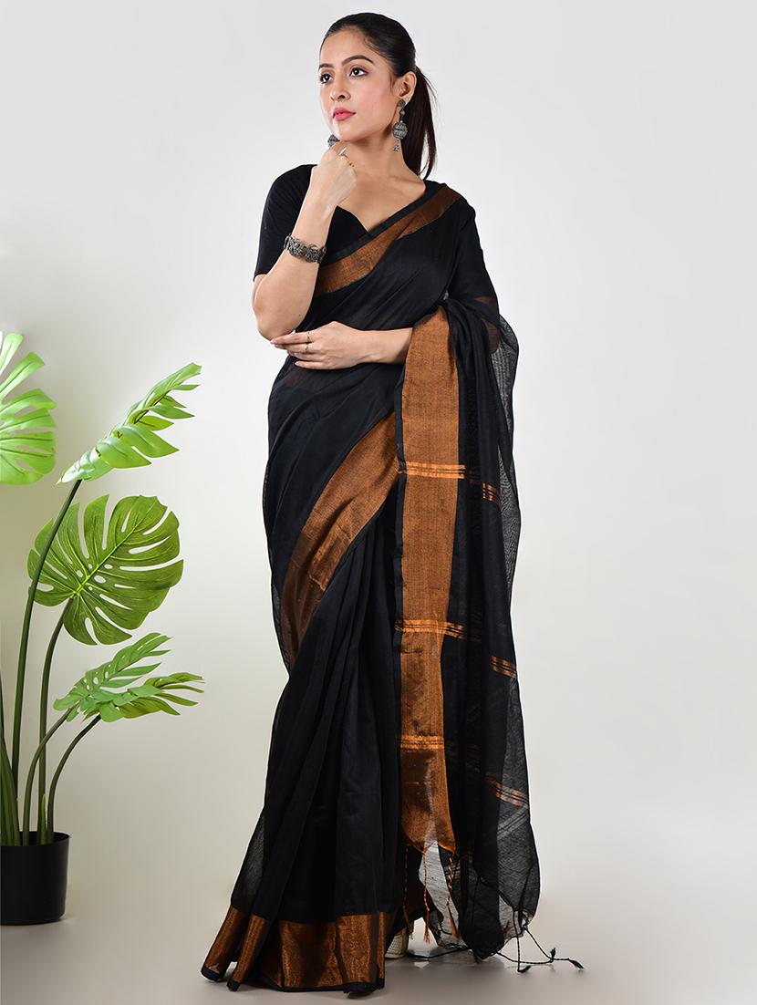 women solid with bordered saree with blouse - 21968615 -  Standard Image - 1