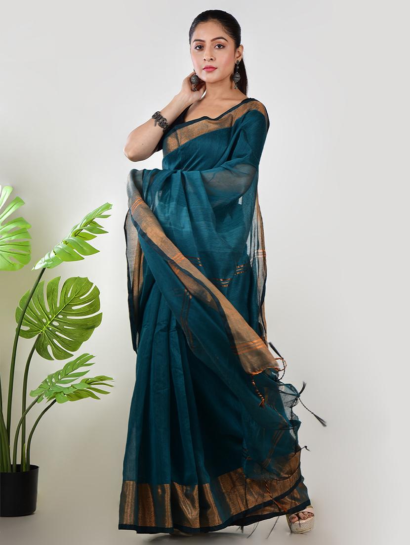 women solid with bordered saree with blouse - 21968616 -  Standard Image - 1
