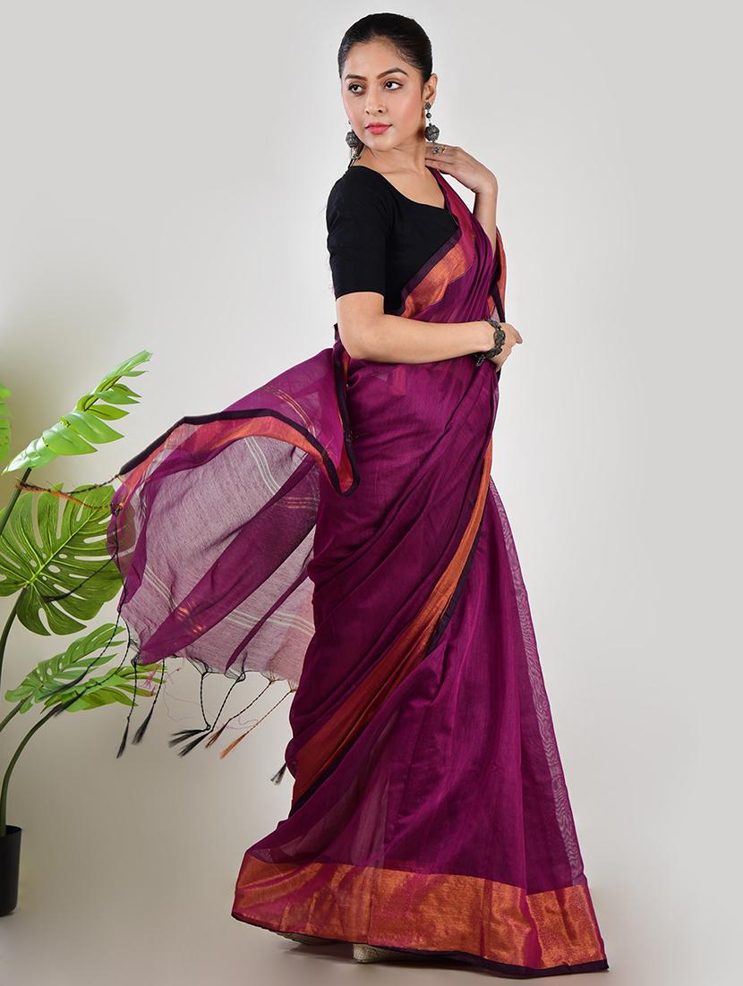 women solid with bordered saree with blouse - 21968617 -  Standard Image - 1