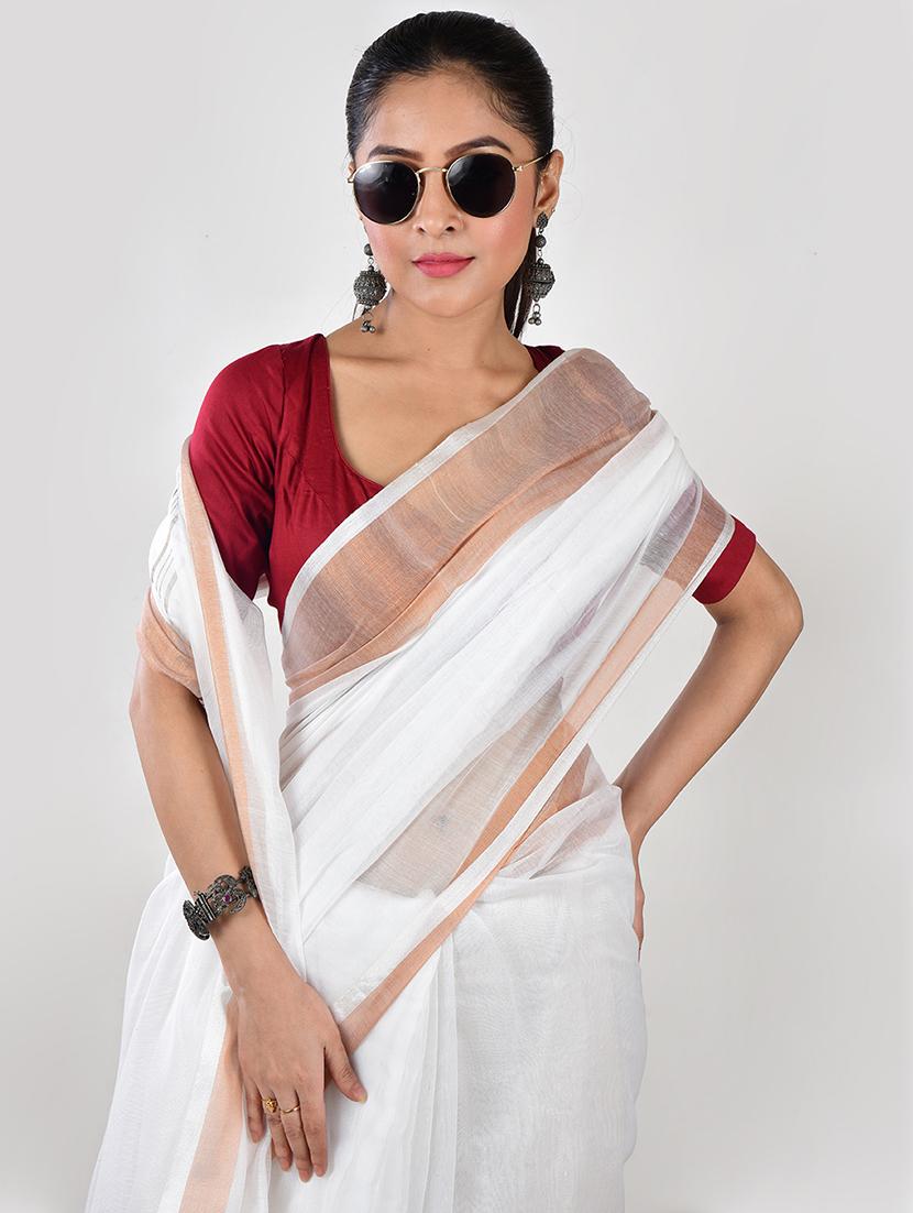 women solid with bordered saree with blouse - 21968618 - Standard Image - 4