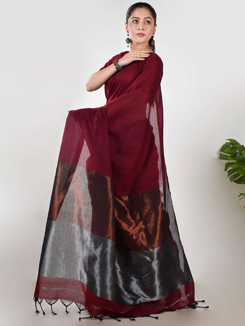 women solid plain saree with blouse - 21968619 - Standard Image - 1
