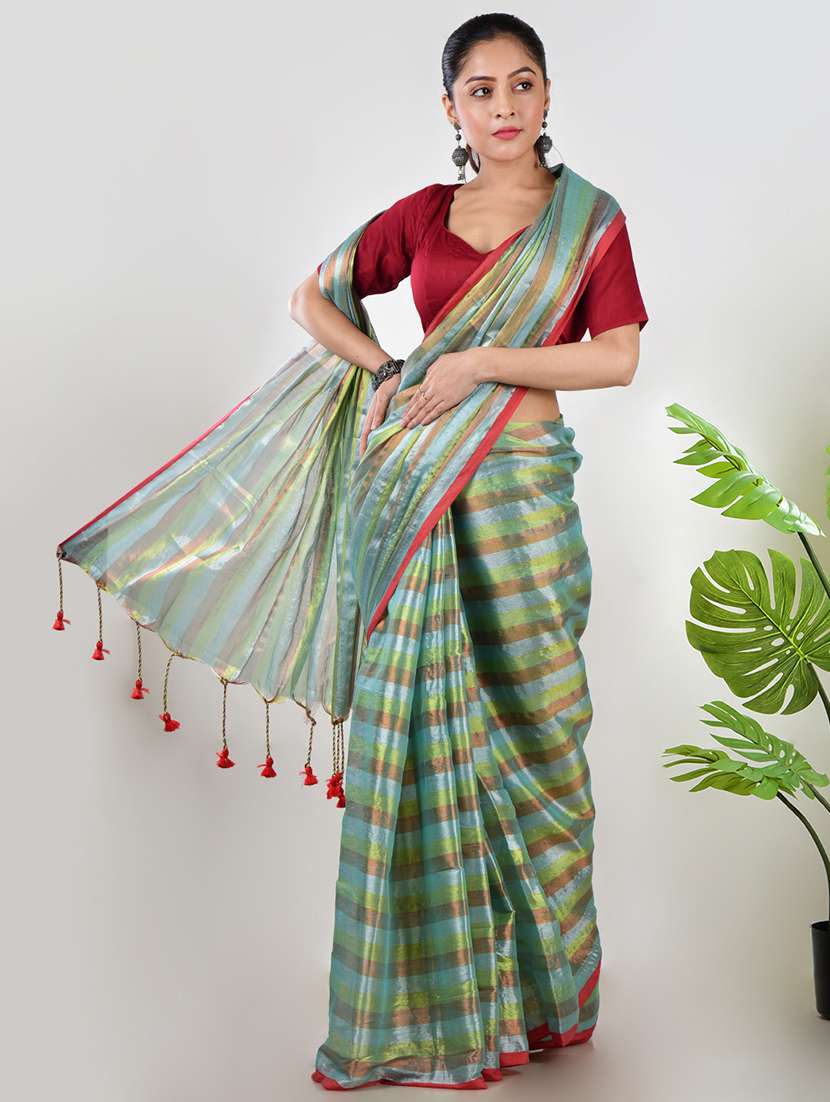 women striped printed saree with blouse - 21968621 -  Standard Image - 1