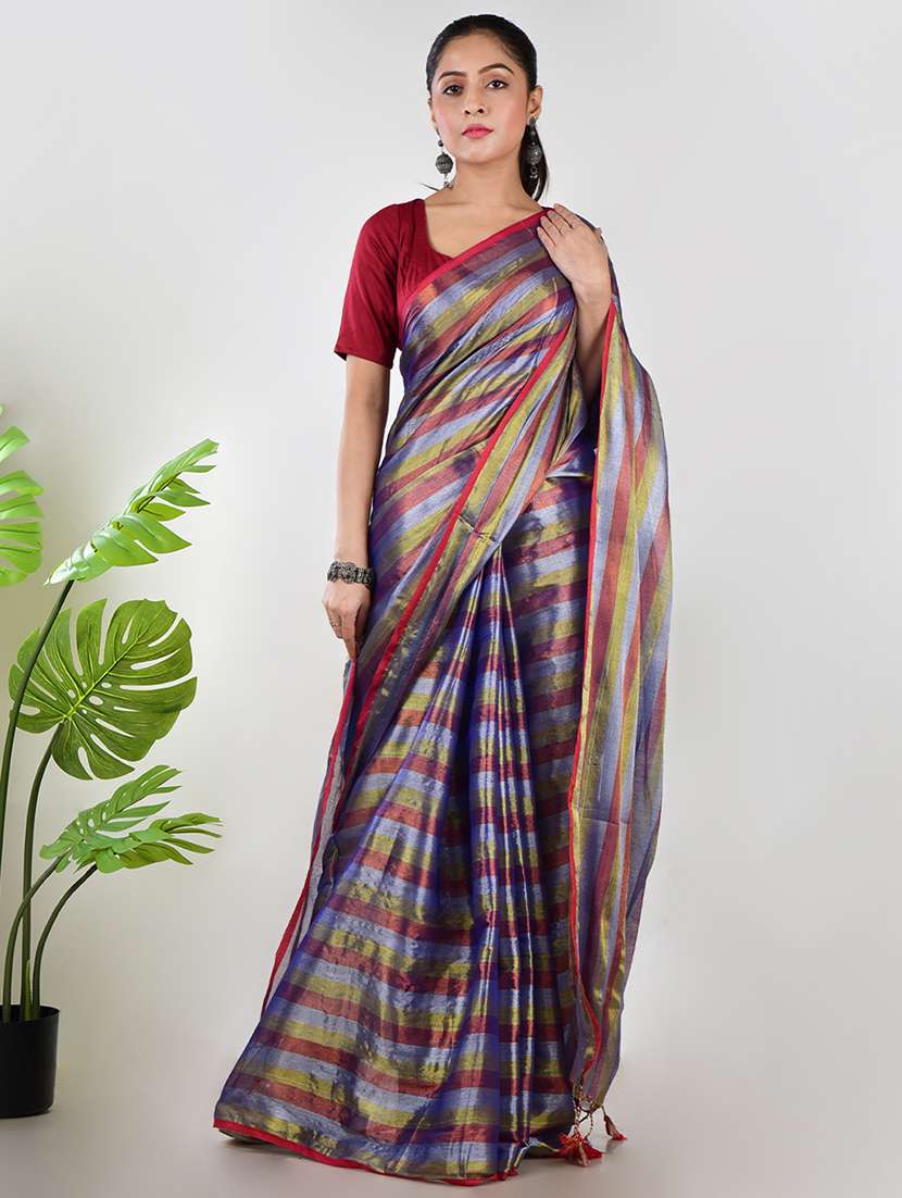 women striped printed saree with blouse