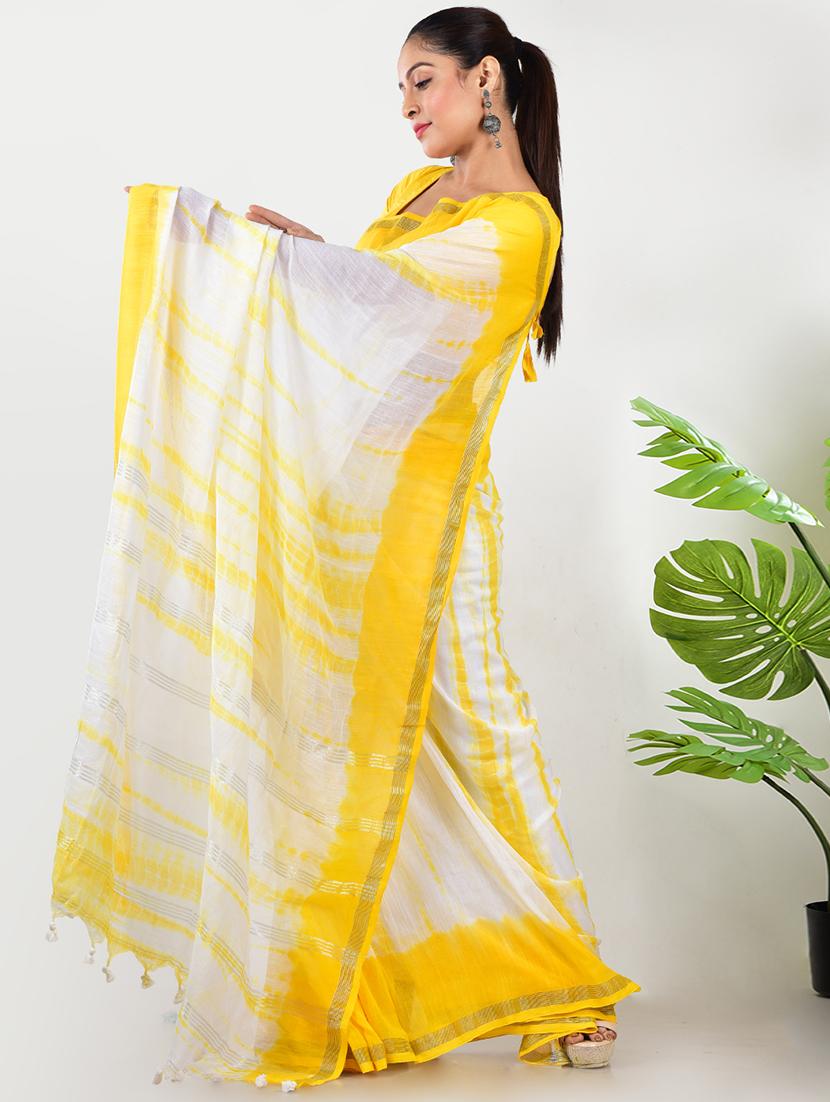 women yellow printed saree with blouse - 21968623 -  Standard Image - 1