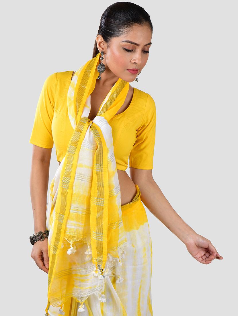 women yellow printed saree with blouse - 21968623 - Standard Image - 4