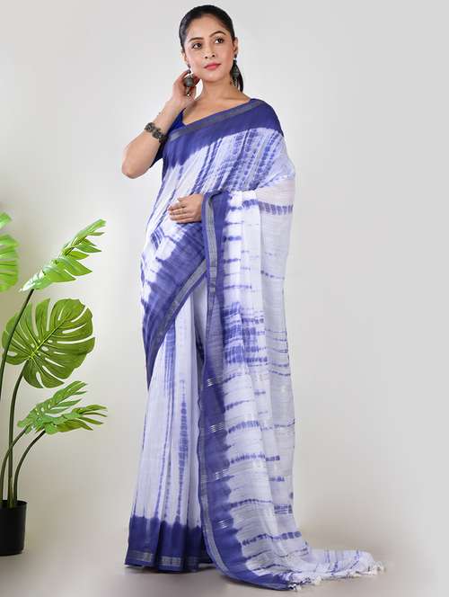 women blue printed saree with blouse - 21968624 - Standard Image - 0