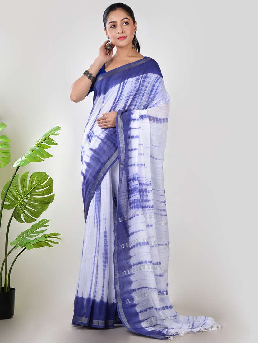 women blue printed saree with blouse - 21968624 - Zoom Image - 0