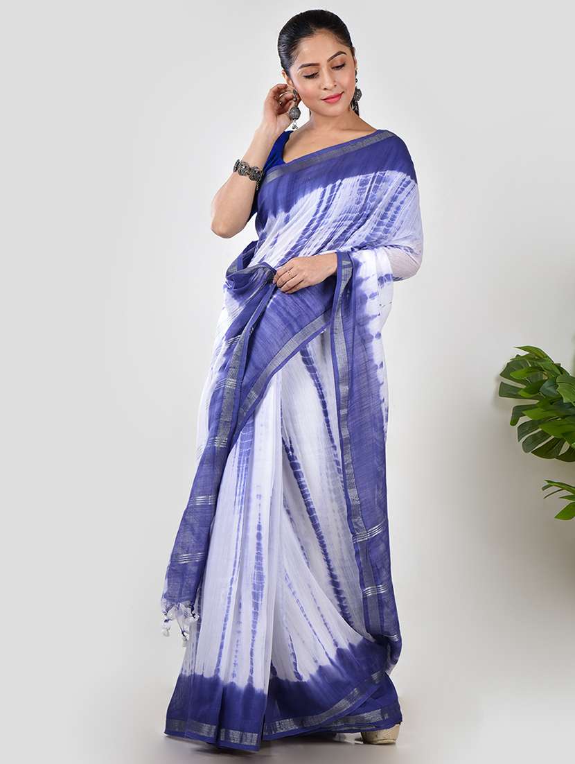 women blue printed saree with blouse - 21968624 - Standard Image - 1