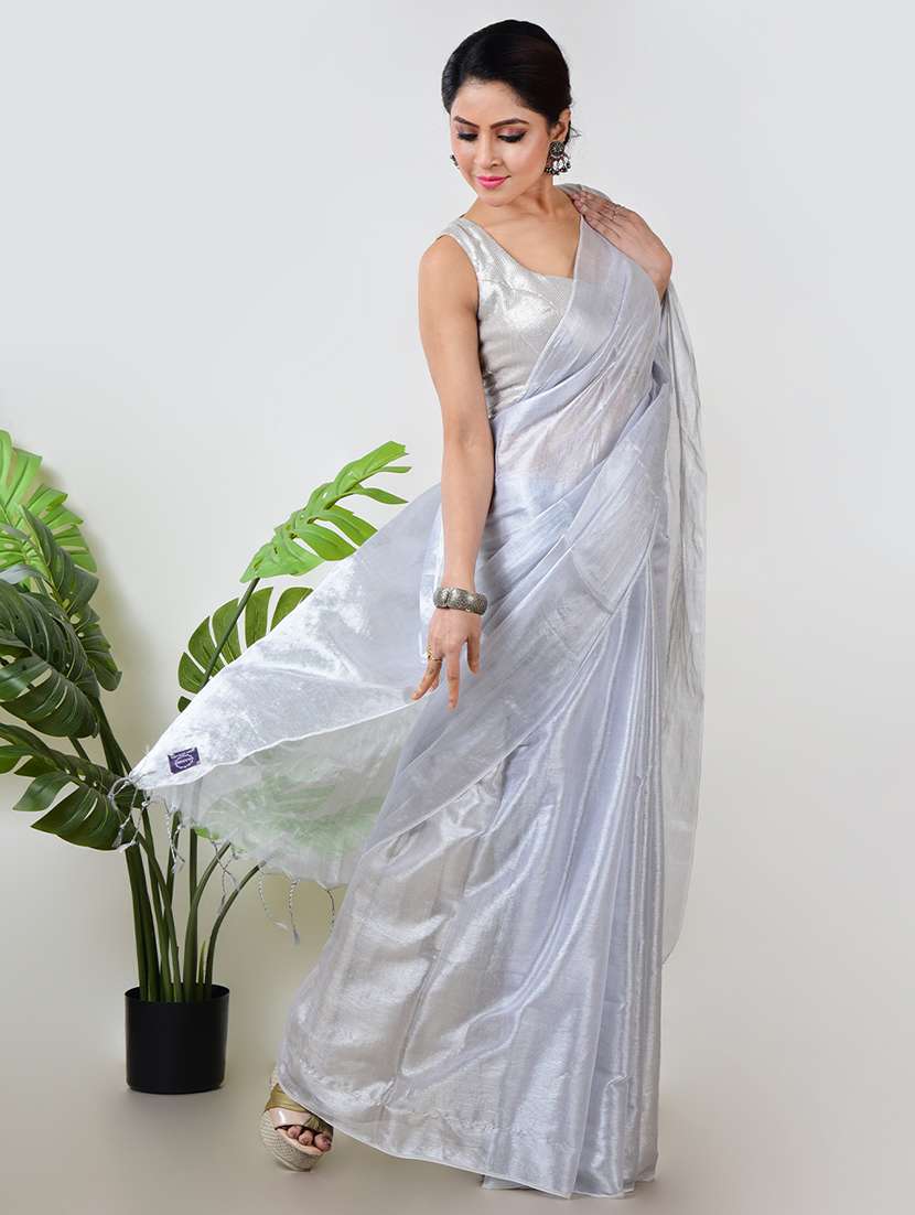 women solid plain saree with blouse - 21968626 - Standard Image - 1