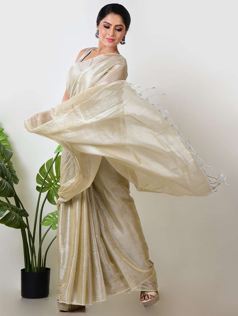 women solid plain saree with blouse - 21968627 - Standard Image - 1