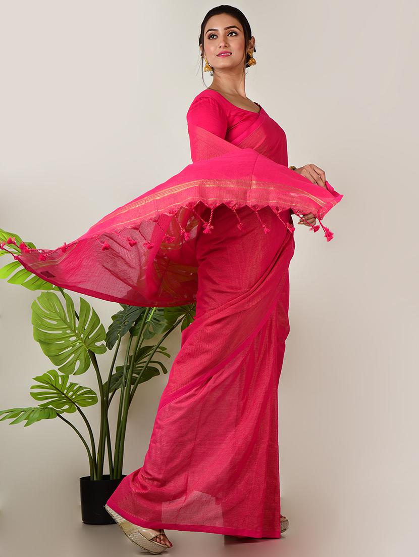 women solid plain saree with blouse - 21968637 - Standard Image - 1