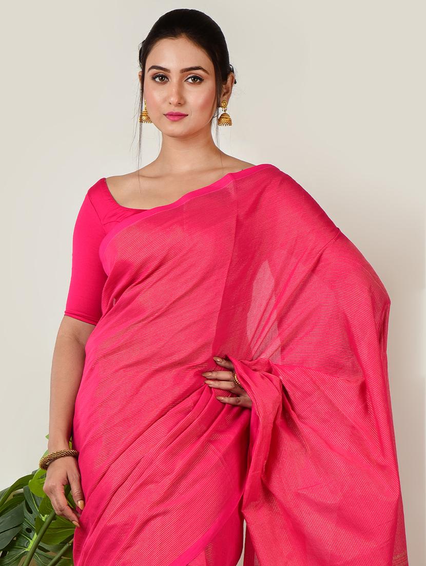 women solid plain saree with blouse - 21968637 - Standard Image - 4