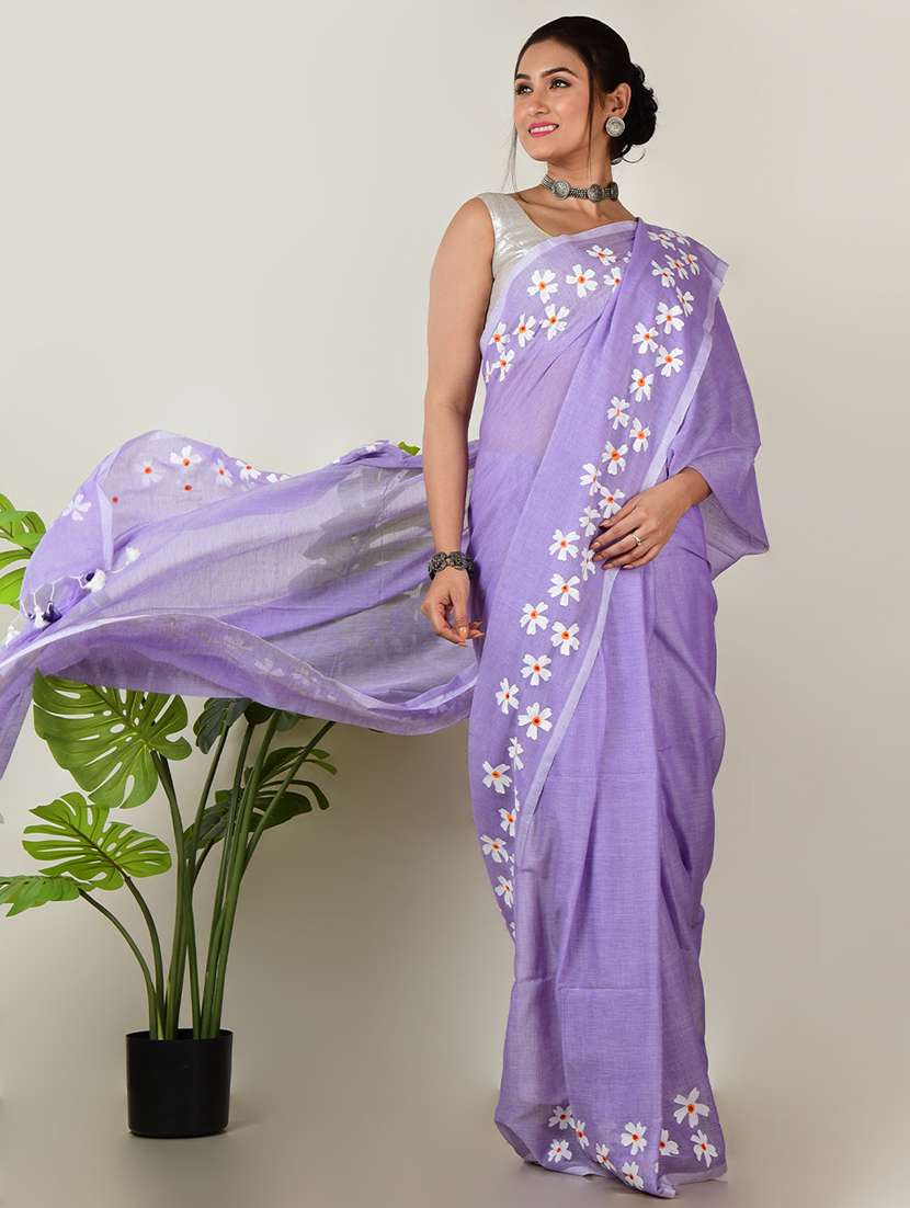 women floral bordered saree with blouse - 21968640 -  Standard Image - 1